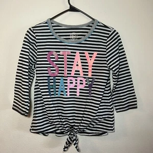 Authentic American Heritage Girls Striped Quarter Sleeve Shirt Tie Front Size 12 - Picture 1 of 6