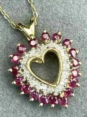 2Ct Round Cut Lab Created Red Ruby Womens Wedding Pendant 14K Yellow Gold Plated - Image 1 of 4