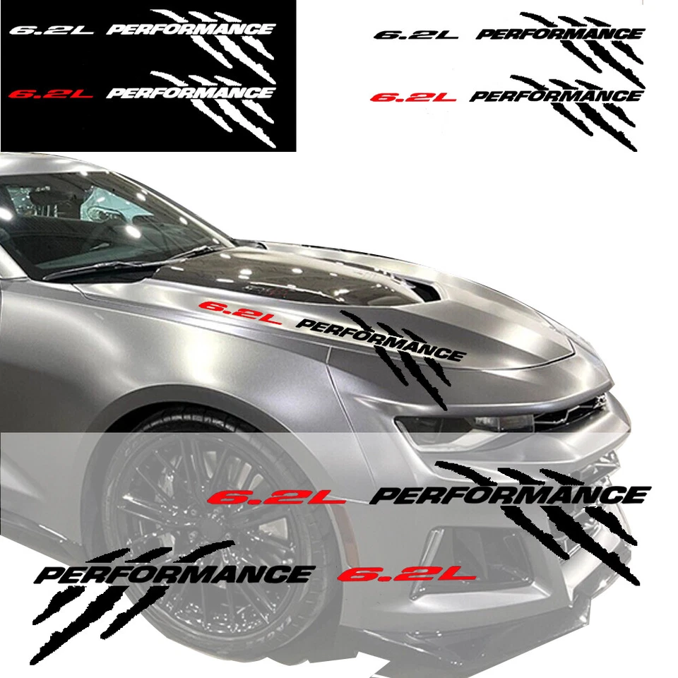 6.2L Performance Car hood Claw Decals for Chevrolet Camaro Silverado GMC 2pcs - Image 1 of 4