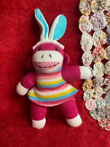 Dan Dee Sock Monkey Bunny Easter Stuffed Animal Bright Colors - Picture 1 of 5