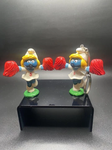 Smurfs Cheerleader Smurfette 1981 Smurf Figure PVC Schleich Figurine- Lot of 2 Cover