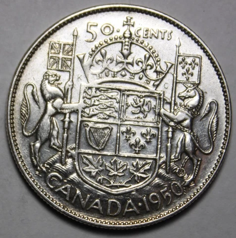 Canada 1950 Silver 50 Cents, Nice Grade, Old Date KGVI (J19) Cover