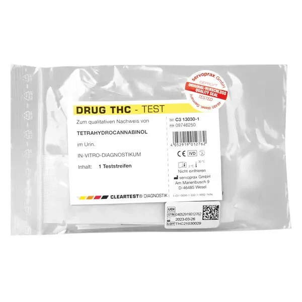 SERVOPRAX GMBH CLEARTEST Drug Drogentest Urin, Nachweis von Tetrahydrocannabinol