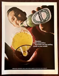 1967 HEINEKEN Beer Vintage Print Ad Bottle Pour Glass Holland - Picture 1 of 1