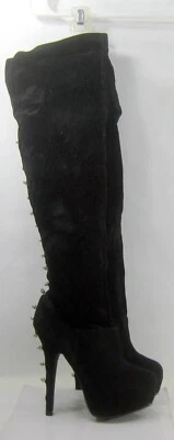 Casa de Muñecas Negro 6" Tacón de Agujero 2" Plataforma Pico Sobre la Rodilla Bota Mujer Talla 9 Foto 1 de 4