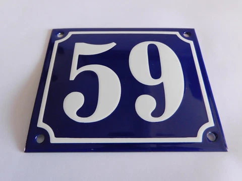 Vintage French Handmade 4.75 x 4" Enamel Plaques Door Gate House Number Sign 59 Cover