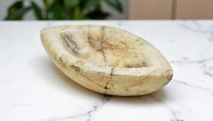 Antique White Marble Oval Kharal Bowl Original Old Hand Carved - Picture 1 of 7