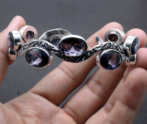 VALENTINO Bracciale Gioielli Argento Sterling 925 Pietra Preziosa Ametista Viola Regolabile