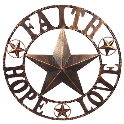 26" HOPE FAITH LOVE Metal Barn Star With Ring Wall Mount Plaque Sign - Image 1 of 3