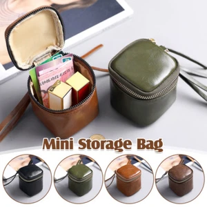 Mini Genuine Cow Leather Hand-Held Storage Bag for Lipstick Coin Earphones Pouch - Picture 1 of 23
