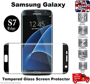Full Edged Curved Tempered Glass Screen Protector Samsung Galaxy S7 Edge Black - Picture 1 of 6
