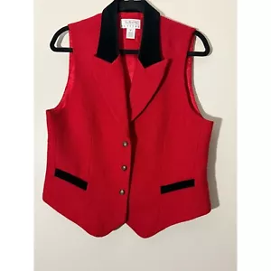 Talbots Red Vest Velvet Trimmed Career Wear Business Casual Petite Size 12 - Picture 1 of 5