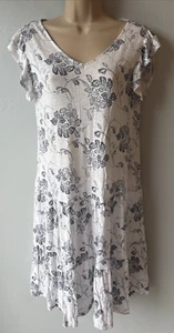 Women’s Size 6 8 White & Blue Floral Summer Linen Dress From Next - Picture 1 of 5