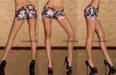 New Hot pants Shorts Jeans Trousers Black Floral Stretchy Summer UK size 8,10 - Image 1 of 2