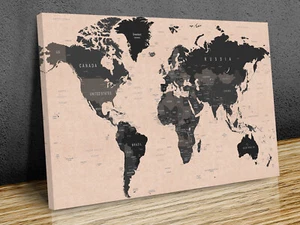 Classic World map countries capitals canvas print art wall framed or print only - Picture 1 of 12