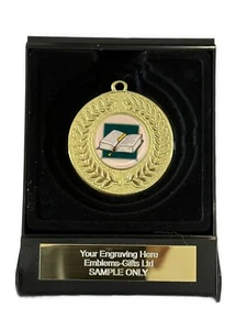 Book Reading Award 50mm Gold Contour Medal in Box Engraved Free - Picture 1 of 4