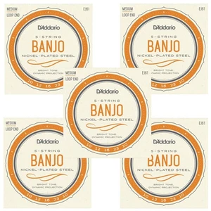 D'Addario Banjo Strings 5 Sets Nickel Steel Loop End Medium EJ61 - Picture 1 of 5