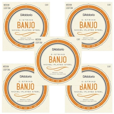 D'Addario Banjo Strings 5 Sets Nickel Steel Loop End Medium EJ61 - Image 1 of 4