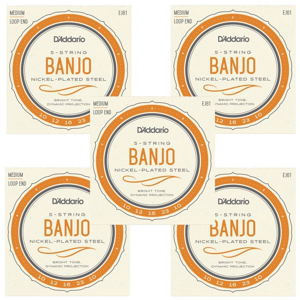 D'Addario Banjo Strings 5 Sets Nickel Steel Loop End Medium EJ61 - Image 1 of 4