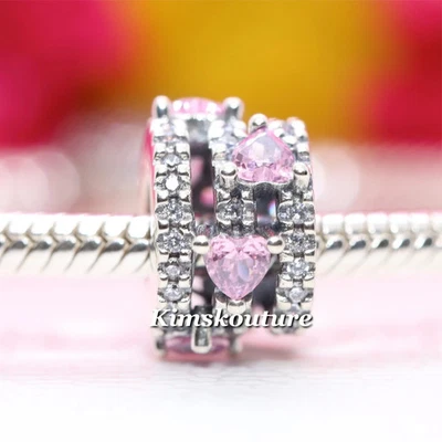 Nuevo 100% Auténtico PANDORA 925 Rosa Brillante Triple Halo Corazones Dije 791161C01 Foto 1 de 4