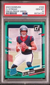2023 Panini Donruss CJ Stroud Rated Rookie Press Proof Green PSA 10 #339 Texans - Picture 1 of 2