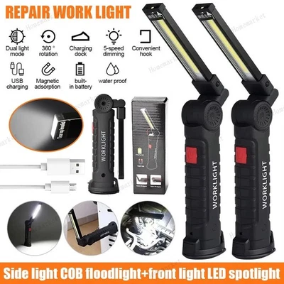 2x Rechargeable LED COB Work Light Mechanic Flashlight Lamp Magnetic Base Bright - Image 1 of 4