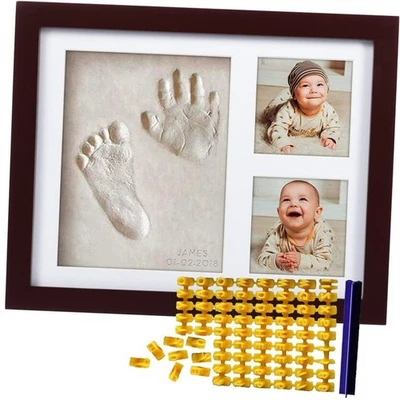  Kit de huellas y huellas de manos de bebé (sello de fecha y nombre) estampado a mano de arcilla marrón Foto 1 de 4