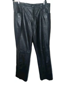 Harley Davidson Motorcycle Black Leather Riding Pants Raw Hem 98209-96VM Size 38 - Bild 1 von 16