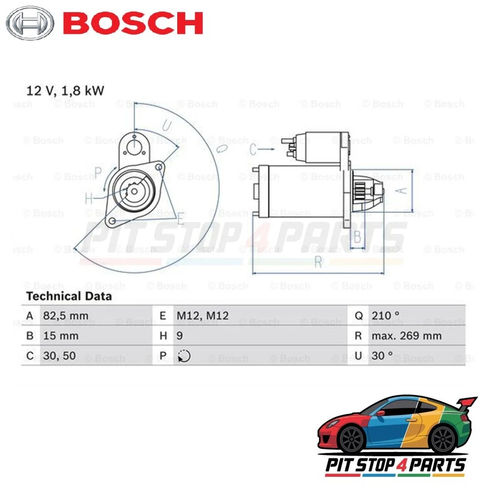 Bosch 0986016240 Starter Fits Toyota Auris 2015-2018 068911023S 068911024B - Image 1 of 1