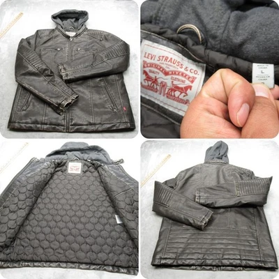 Levis Jacket Men Large Brown Faux Leather Full Zip Insulated Motorcycle Biker - Image 1 of 4