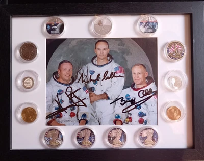 NASA Apollo 11 Set – Silbermünzen + signiertes Crew-Foto im Rahmen - Bild 1 von 4