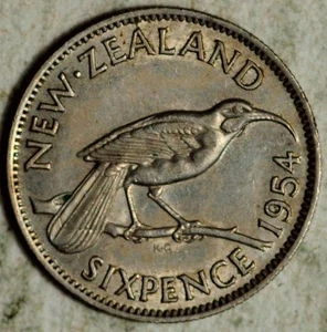 1954 NEUSEELAND 6 PENCE SIXPENCE (FAST UNZ.) - Bild 1 von 2