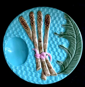 Asparagus Plate Bordallo Pinhiero 9-5/8"H Turquoise Basket Weave Portugal - Picture 1 of 8