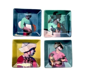 Jorge Crespo Migrantes Themed Ceramic Plates Set Of 4 4"x4" Art Decor - Picture 1 of 8