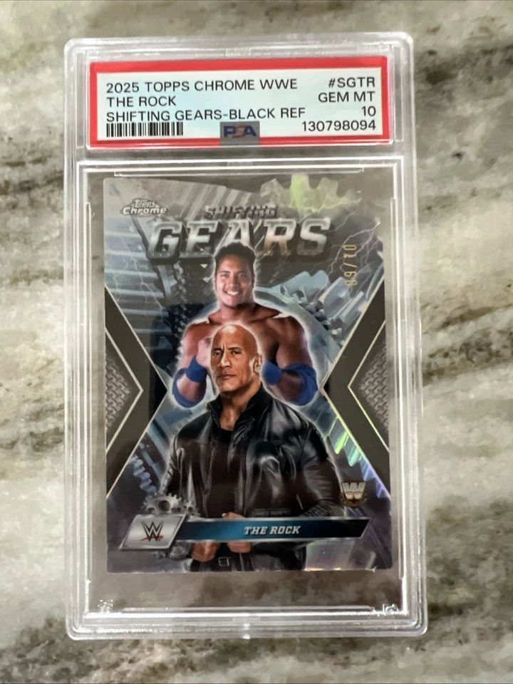 2025 Topps Chrome WWE Shifting Gears the Rock #SG-TR Black Refractor /10 Psa 10 - Image 1 of 2