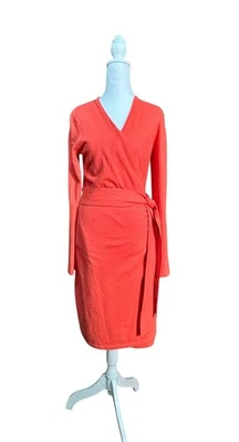 DVF Diane Von Furstenberg Linda Wrap Sweater Dress Wool Cashmere Coral Sz Petite - Image 1 of 4