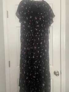1. State Multicolor floral maxi elastic pleated short sleeve lined V-Neck XL - Picture 1 of 15