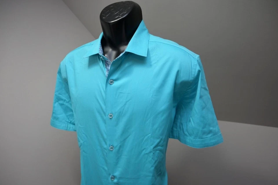 Robert Graham Dress Shirt Blue Stretch Short Sleeve Button Up Mens Size XL - Image 1 of 4