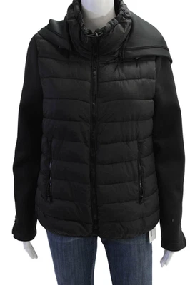 Chaqueta acolchada Zara para mujer cremallera completa con capucha mangas largas negra talla mediana Foto 1 de 4