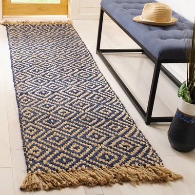 Alfombra Corredor Colección Fibra Natural - 2'3" x 12', Azul Tropical y Natural, Ha... Foto 1 de 4