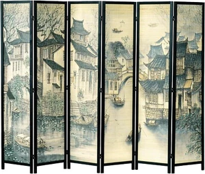 Black Wood Freestanding Bamboo Room Divider Privacy Partition, Folding Screen - Picture 1 of 7