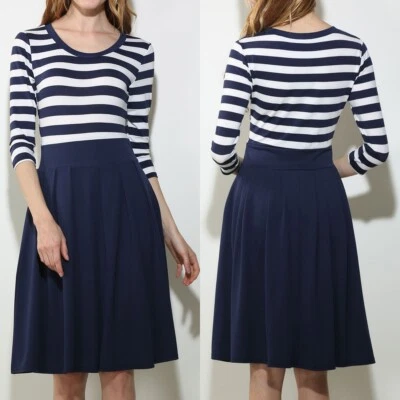 Vestido para mujer cuello redondo moño cintura alta informal plisado manga larga vestidos Foto 1 de 4