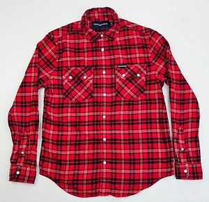 Calvin Klein Jeans Größe Small Herren rot schwarz weiß Flanell Druckknopf kariert Tasche Logo - Bild 1 von 11