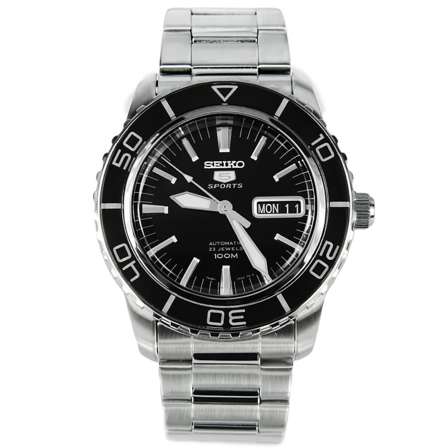 Reloj Automático SEIKO 5 Sports SNZH55K1 Acero Negro Mecánico 7S36 Brazas Fifty Foto 1 de 1
