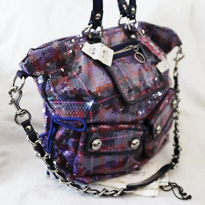 NEW COACH Poppy Tartan XL Sequins Spotlight Tote Shoulder Bag Purse - Image 1 of 4