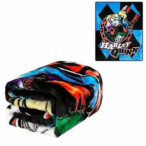 DC Comics Harley Quinn Blue Diamonds and Joker Twin Size Plush Throw Blanket - Picture 1 of 3