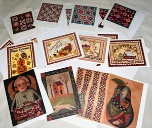 LOT OF 20 ASSORTED BLANK NOTECARDS, PRIMITIVE FOLK ART AND QUILTS - Picture 1 of 6