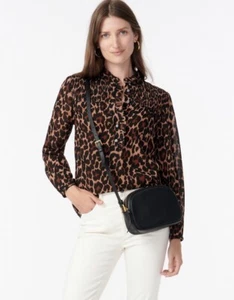 J Crew AS436 Smocked Popover Top in Leopard Crinkle Chiffon Sz S NWT - Picture 1 of 5