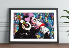 MONKEY DJ BANKSY FEMALE LOVE WALL STREET ART FRAMED POSTER PICTURE PRINT ARTWORK