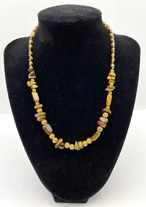 Gold-tone Gem Stone and Beaded Necklace Brown Gold Color Screw Clasp - Picture 1 of 4